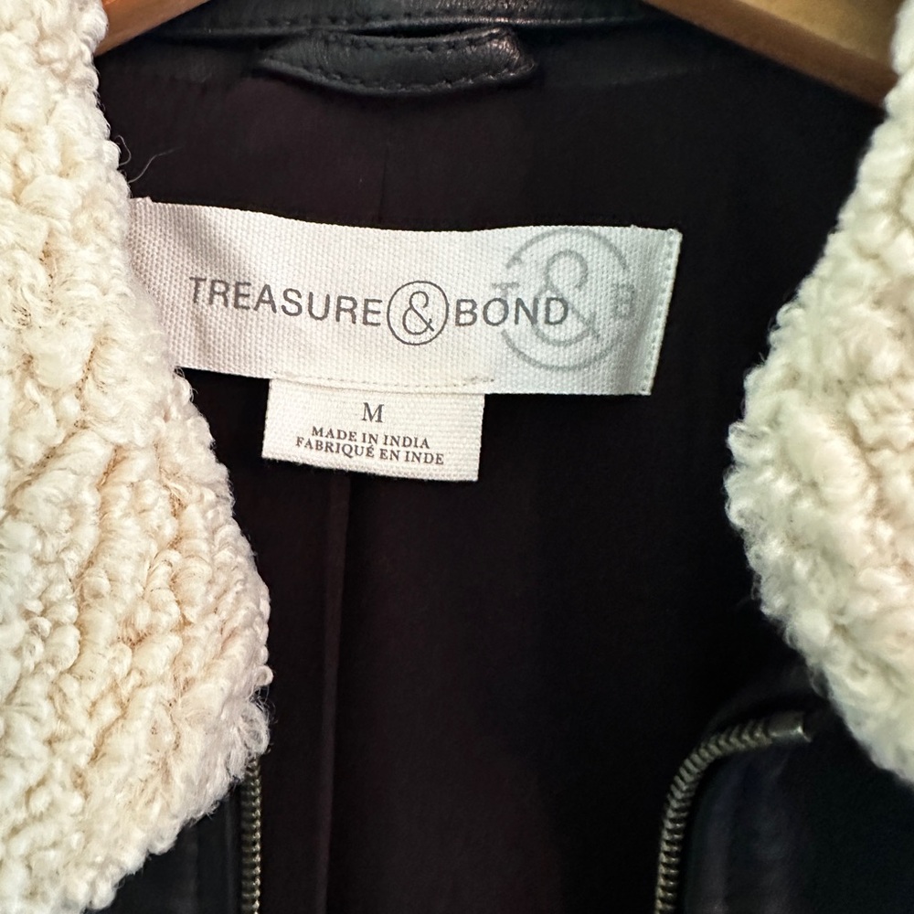 NWOT Treasure & Bond Leather jacket - faux shearling removable collar - medium - Picture 4 of 8